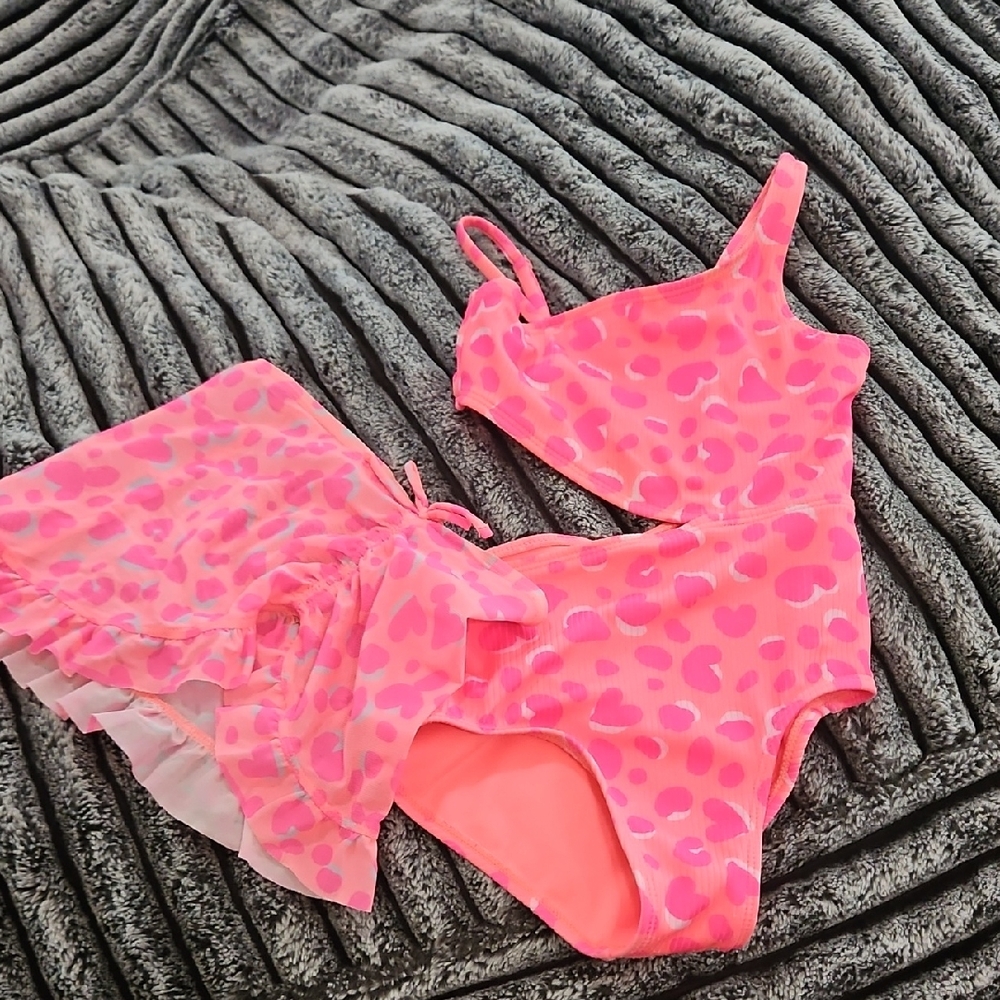 Cat & Jack Pink Heart Kids Swim One Piece Set